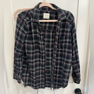 EUC American Eagle distressed flannel with embroidered flowers